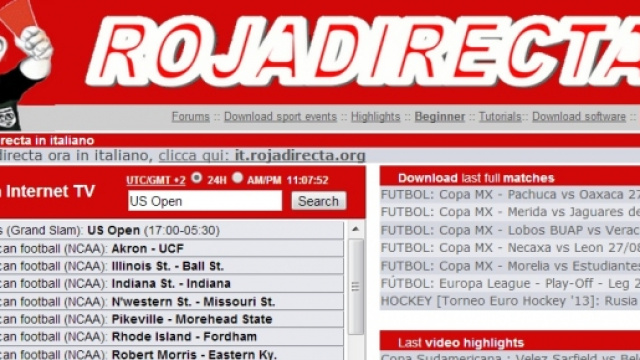 Homepage del sito di Rojadirecta