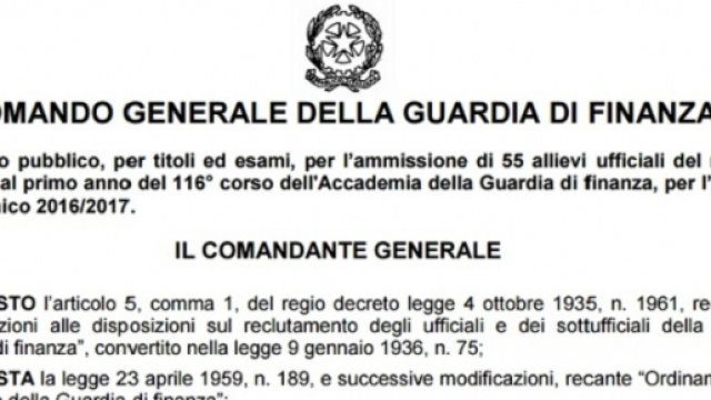 Concorso guardia di finanza 2016