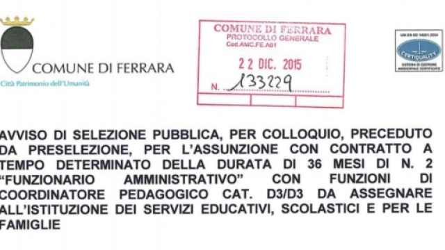 Selezione pubblica ambito educativo e pedagogico