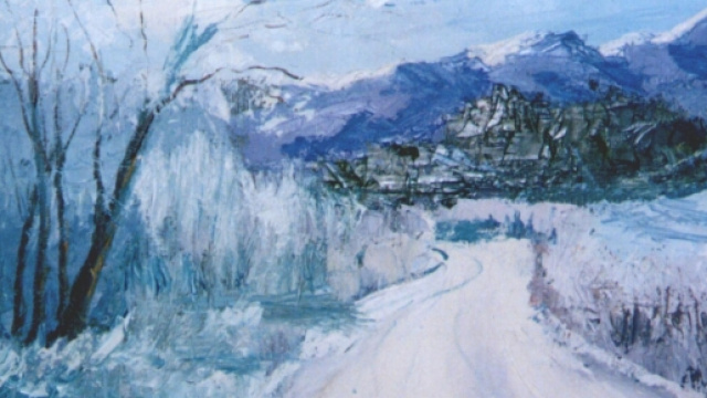 Quadro che rappresenta montagne innevate