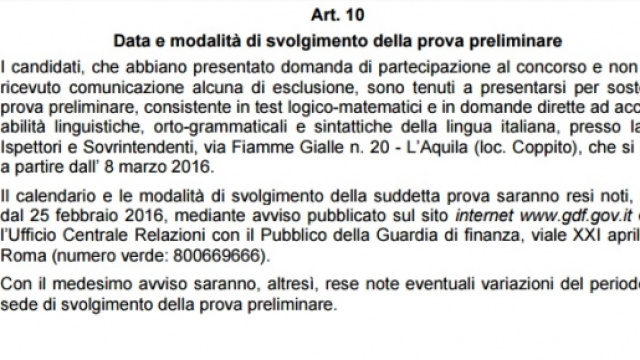Concorso Guardia di Finanza 2016