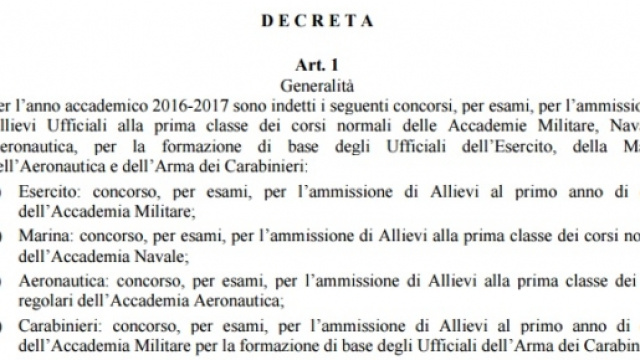 Concorso per carabinieri, esercito e marina 2016