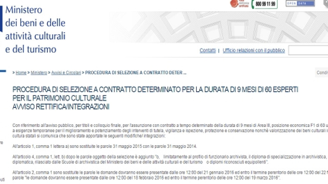 Concorso Beni Culturali 2016: nuove date istanze