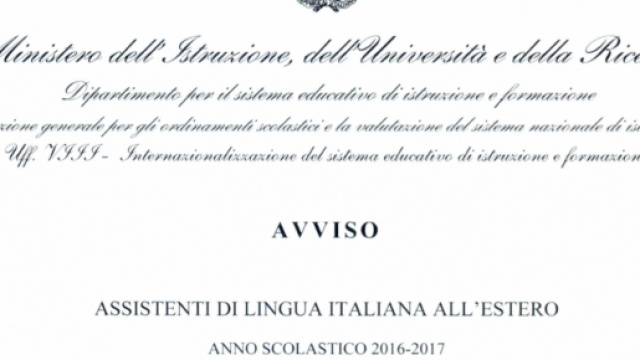Bando Miur per assistenti lingua italiana 2016