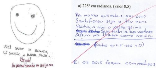Imagens de alunos que foram criativos nas respostas da prova