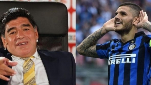 A sinistra, Diego Armando Maradona, sulla destra, Mauro Icardi (attaccante Inter)