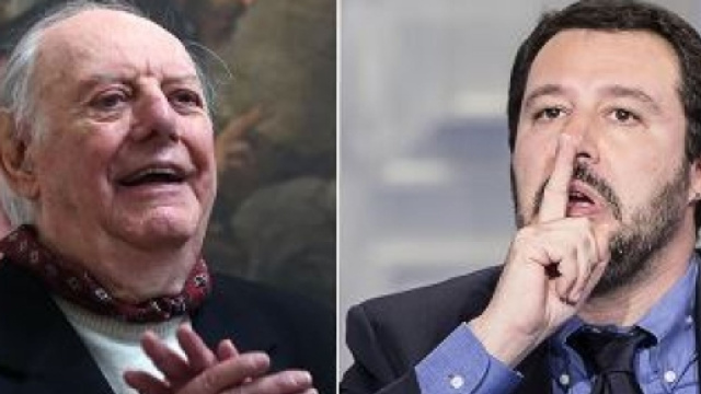A sinistra il Nobel per la letteratura Dario Fo e, a destra, il leader leghista Matteo Salvini