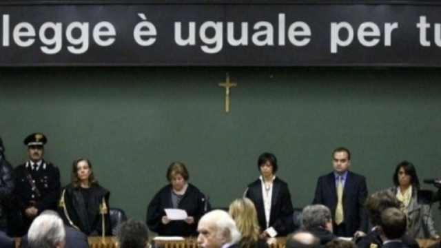 L'aula del Tribunale di Napoli dove si svolse il processo di Calciopoli.