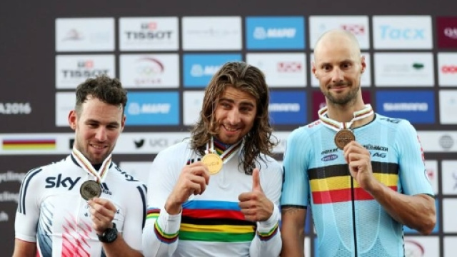 Il podio dei Mondiali di ciclismo a Doha