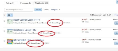 Solo Mercadopago se puede leer cada vez que sube un producto en el sitio