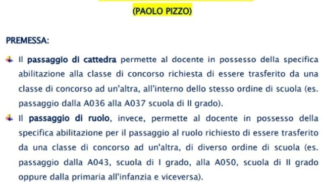 Anno di prova e formazione passaggio di cattedra
