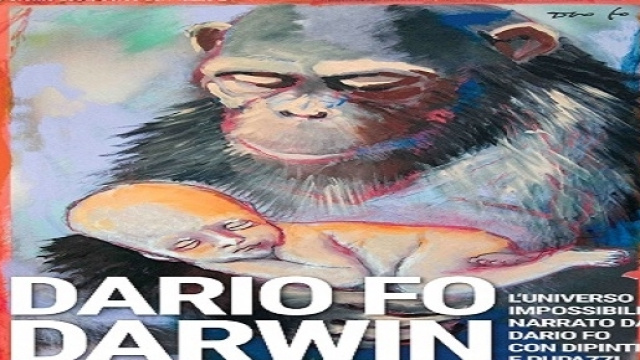La locandina della Mostra su Dario Fo e Darwin