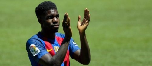 Umtiti, en su presentaci&oacute;n como jugador del F.c. Barcelona