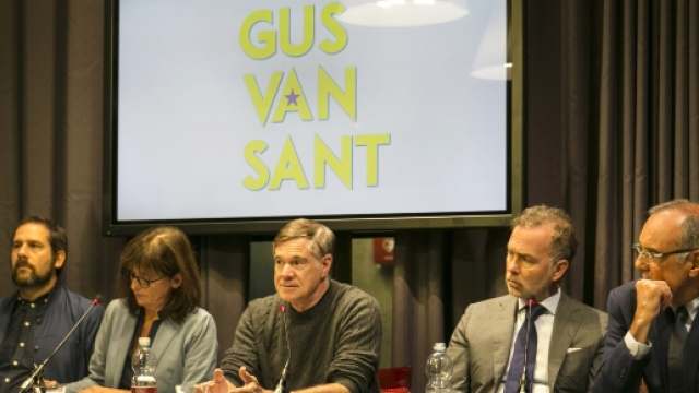 A destra di Gus Van Sant, la traduttriice e il curatore Orl&eacute;an. A sinistra Paolo Damilano
