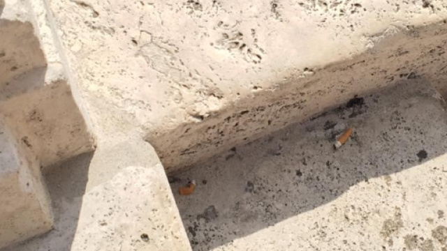 Mozziconi di sigarette spenti a terra.