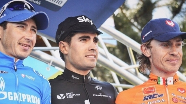 Damiano Cunego sul podio al Giro del Trentino.