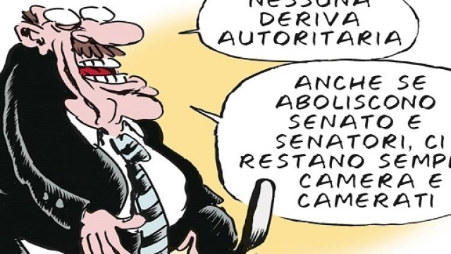 Vignetta tratta dal web. Vecchio trucco di certa sinistra italiana che si appella subito al 'fascismo' quando non ha argomenti per replicare