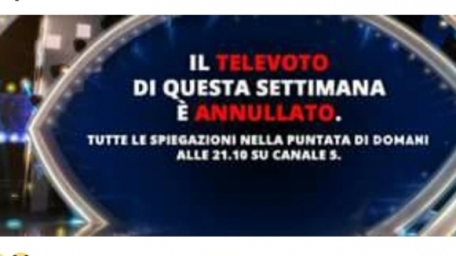 Annullato il televoto della quarta puntata del grande fratello vip.