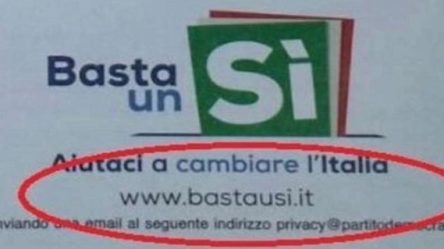 Brochure elettorale con indirizzo del sito errata