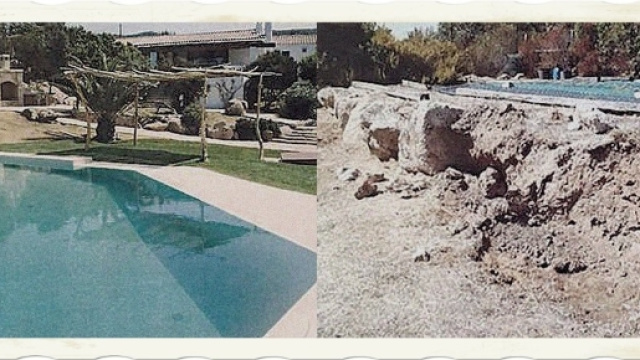 La villa prima (a sinistra) e a destra le condizioni in cui &egrave; stata trovata.
