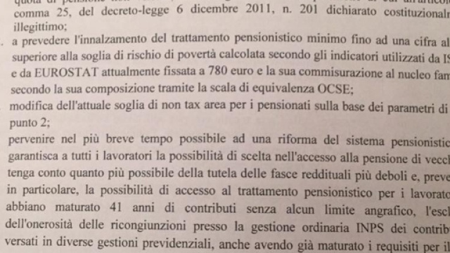 Parte della mozione presentata in Senato dal MoVimento 5 Stelle.