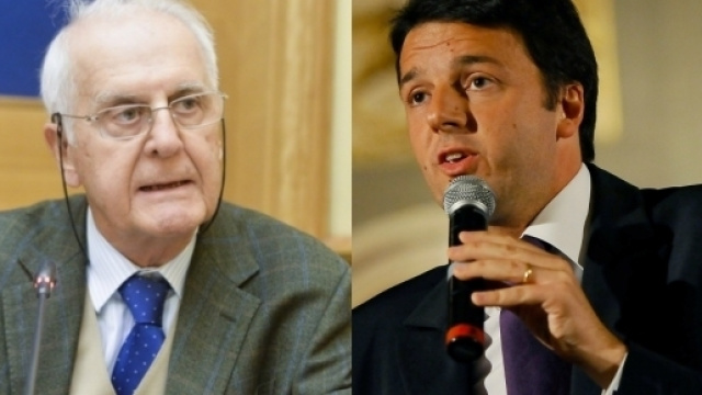 Il costituzionalista Alessandro Pace, presidente del Comitato per il No (a sinistra) e il Premier Matteo Renzi (a destra)
