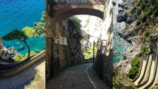 I tornanti della spettacolare via Krupp che dal centro di Capri conduce alla baia di Torre Saracena