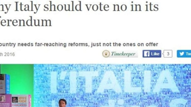 L'articolo dell'Economist sul perch&eacute; gli italiani dovrebbero votare no