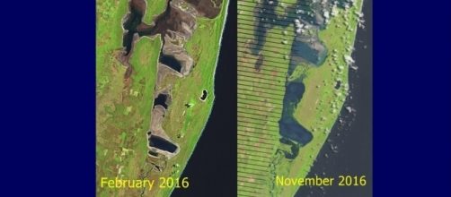 2nd Feb & Nov 8th Landsat images showing surface area of Lake St Lucia in a single body of water / Photo used by permission iSimangalso