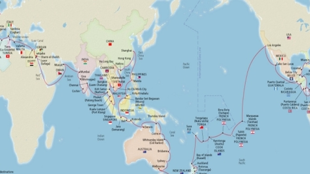 La rotta che seguir&agrave; la Viking Sun per effettuare il giro del mondo in 141 giorni. - Immagine da Vanity Fair