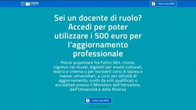 Sito Carta del Docente - La schermata di accesso