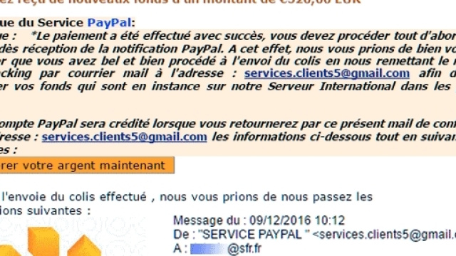 La vendeuse a re&ccedil;u, deux fois de suite, de deux faux acqu&eacute;reurs, un courriel falsifi&eacute; de ce type