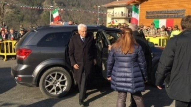 L'arrivo del presidente della Repubblica Sergio Mattarella nella scuola di Centrale di Acquasanta Terme