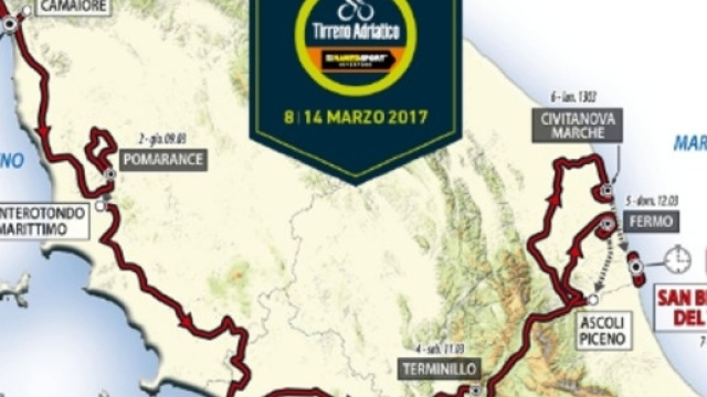 Il percorso della Tirreno Adriatico 2017.