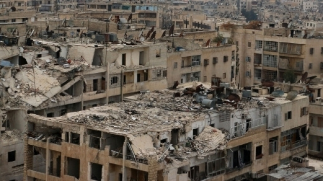 Veduta del centro urbano di Aleppo devastato dalla guerra