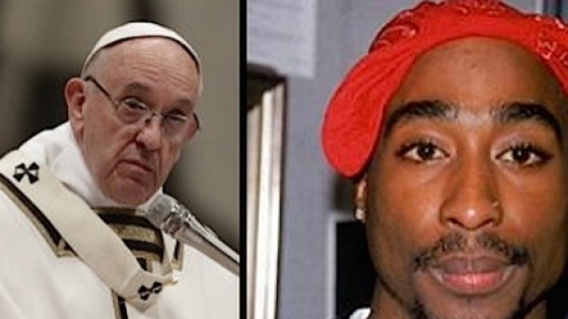 Papa Bergoglio a sinistra, Tupac Shakur a destra.