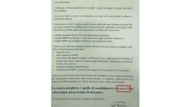 Comunicato della Ferrarini ai propri dipendenti - reggiosera