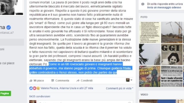 Post di Mentana sugli insegnanti