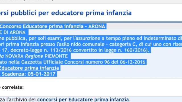 Bando Concorso Educatore prima infanzia - Arona