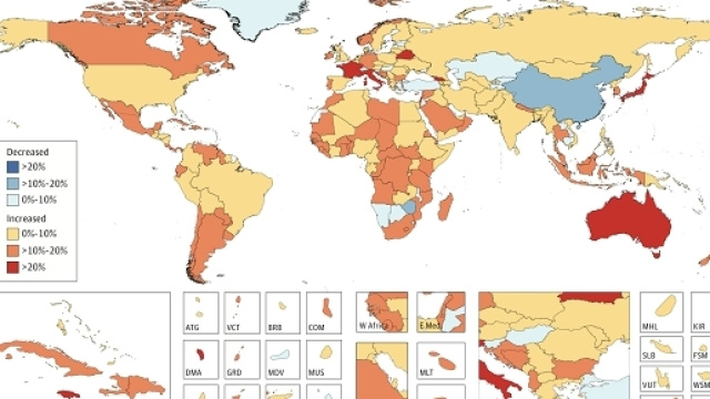 La mappa sull'incidenza del cancro nel mondo pubblicata contestualmente alla ricerca