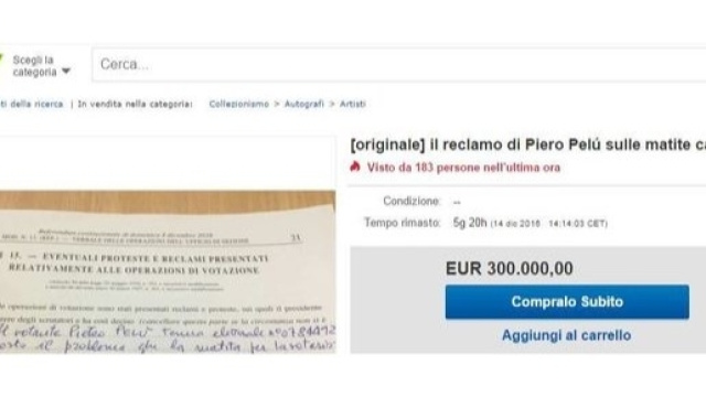 Reclamo di Piero Pel&ugrave; va all'asta - quotidianodipuglia