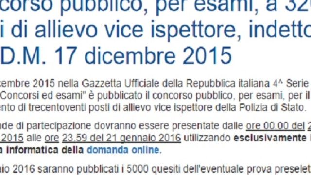 Bando del concorso di polizia 2016