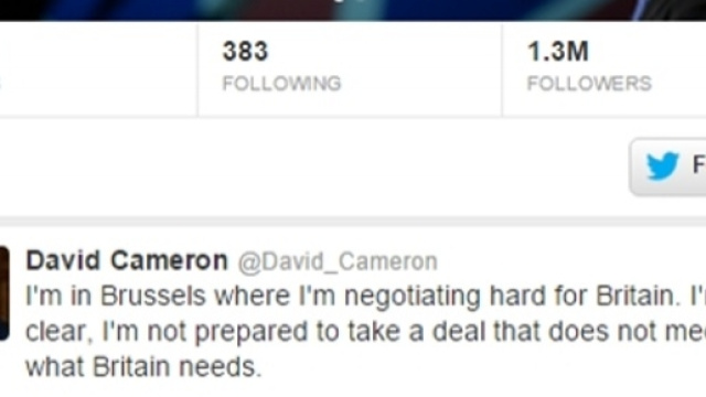 Il tweet di Cameron all'arrivo a Brussels