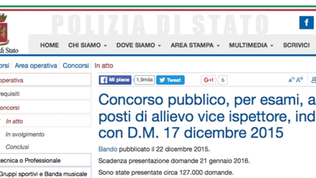 Bando di Concorso Polizia di Stato 2016