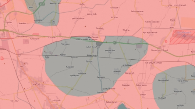 Esercito Siria= Rosso. Mappa di IUCA (via Twitter)