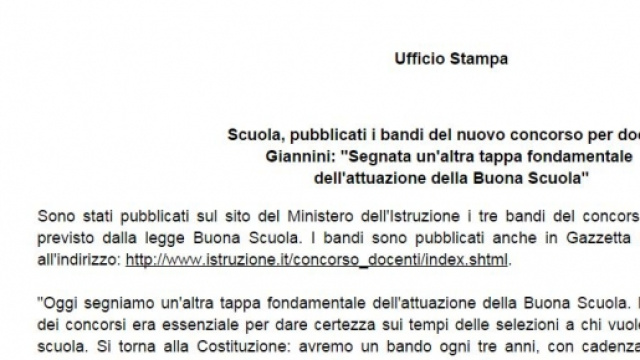Comunicato bando concorso docenti 2016