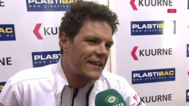 Il belga Jasper Stuyven dopo l'arrivo