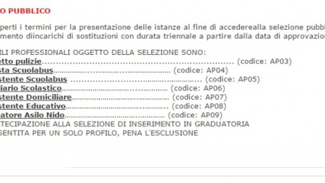 Selezione pubblica per educatore asilo nido
