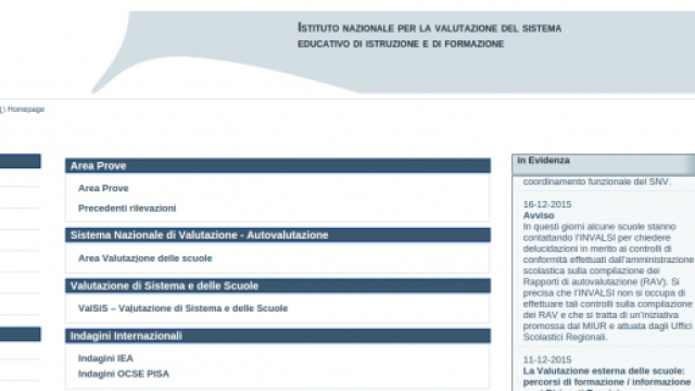 La homepage del sito di Invalsi