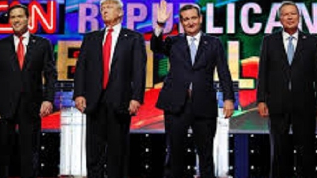 Da sx Rubio, Trump, Cruz e Kasich